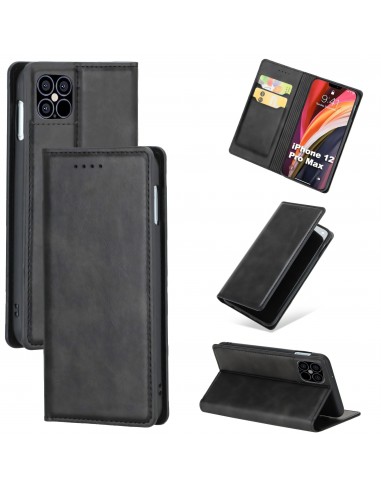 Etui iPhone 12 Pro Max Simili cuir avec fermeture magnetique -  Rangement carte - Noir