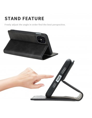 Etui iPhone 12 Pro Max Simili cuir avec fermeture magnetique -  Rangement carte - Noir