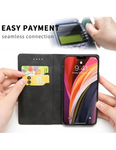 Etui iPhone 12 Pro Max Simili cuir avec fermeture magnetique -  Rangement carte - Noir