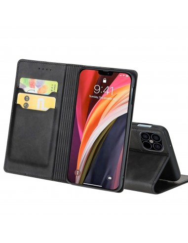 Etui iPhone 12 Pro Max Simili cuir avec fermeture magnetique -  Rangement carte - Noir