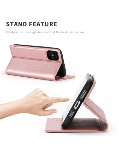 Etui iPhone 12 Pro Max Simili cuir avec fermeture magnetique -  Rangement carte - Rose