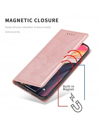 Etui iPhone 12 Pro Max Simili cuir avec fermeture magnetique -  Rangement carte - Rose