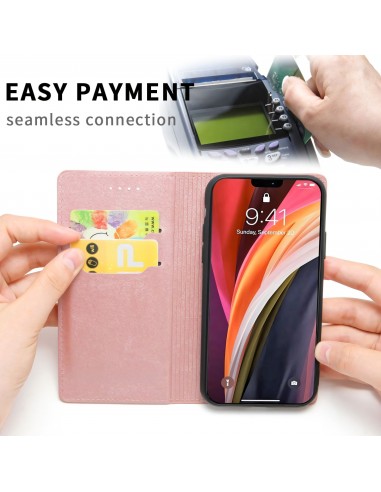 Etui iPhone 12 Pro Max Simili cuir avec fermeture magnetique -  Rangement carte - Rose