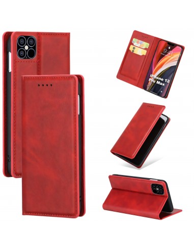 Etui iPhone 12 Pro Max Simili cuir avec fermeture magnetique -  Rangement carte - Rouge