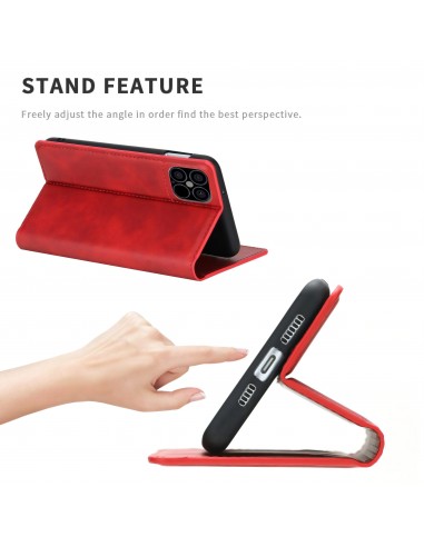 Etui iPhone 12 Pro Max Simili cuir avec fermeture magnetique -  Rangement carte - Rouge