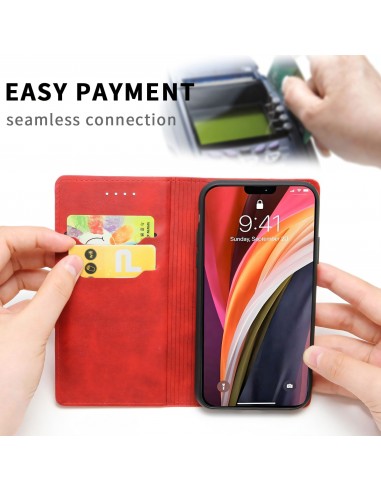 Etui iPhone 12 Pro Max Simili cuir avec fermeture magnetique -  Rangement carte - Rouge