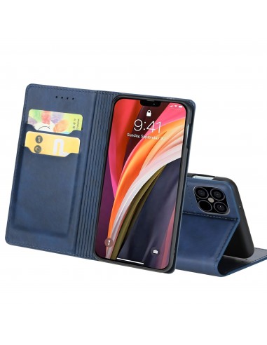 Etui iPhone 12 Pro Max Simili cuir avec fermeture magnetique -  Rangement carte - Bleu foncé