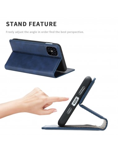 Etui iPhone 12 Pro Max Simili cuir avec fermeture magnetique -  Rangement carte - Bleu foncé
