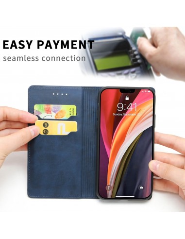 Etui iPhone 12 Pro Max Simili cuir avec fermeture magnetique -  Rangement carte - Bleu foncé