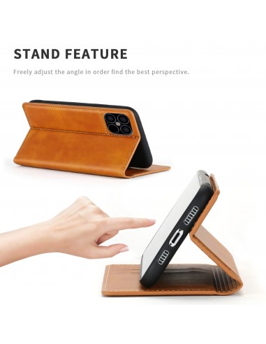 Etui iPhone 12 Pro Max Simili cuir avec fermeture magnetique -  Rangement carte - Marron