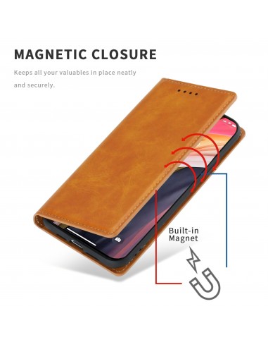Etui iPhone 12 Pro Max Simili cuir avec fermeture magnetique -  Rangement carte - Marron