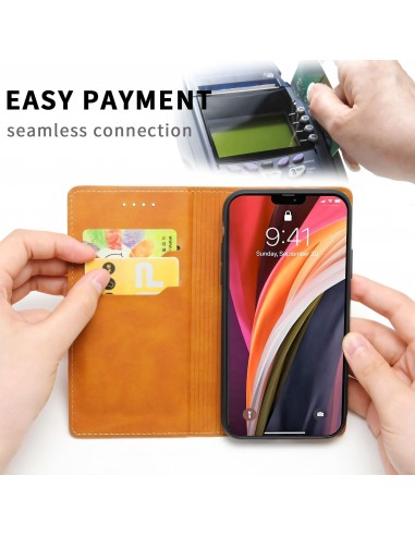 Etui iPhone 12 Pro Max Simili cuir avec fermeture magnetique -  Rangement carte - Marron