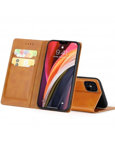 Etui iPhone 12 Pro Max Simili cuir avec fermeture magnetique -  Rangement carte - Marron