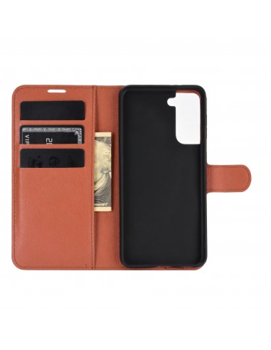 Etui portefeuille Galaxy S21 Plus Simili- cuir avec rangement carte - Marron