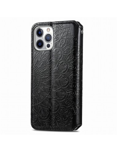 Etui iPhone 12 et 12 Pro Mandala Flower Noir