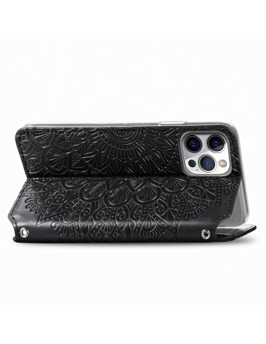 Etui iPhone 12 et 12 Pro Mandala Flower Noir