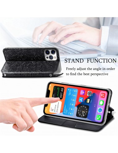 Etui iPhone 12 et 12 Pro Mandala Flower Noir