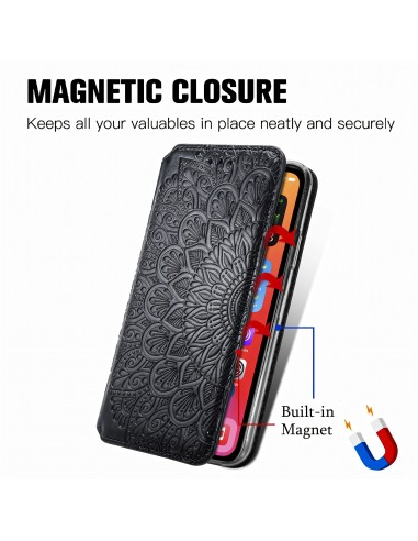 Etui iPhone 12 et 12 Pro Mandala Flower Noir