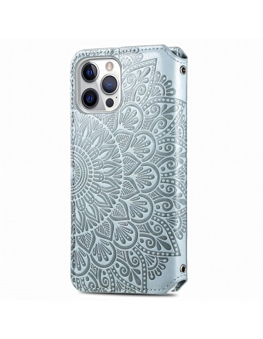 Etui iPhone 12 et 12 Pro Mandala Flower Gris