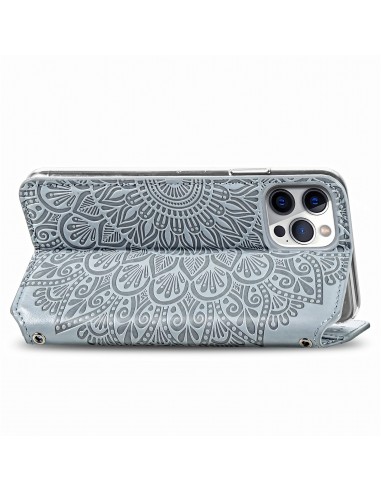 Etui iPhone 12 et 12 Pro Mandala Flower Gris