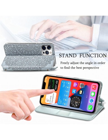 Etui iPhone 12 et 12 Pro Mandala Flower Gris