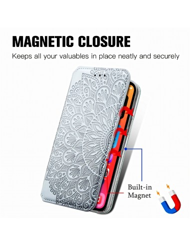 Etui iPhone 12 et 12 Pro Mandala Flower Gris