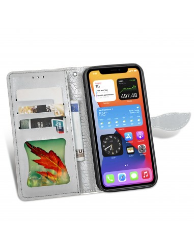 Etui iPhone 12 et 12 Pro avec rabat Mandala Gris