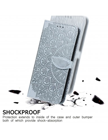 Etui iPhone 12 et 12 Pro avec rabat Mandala Gris