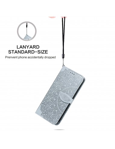 Etui iPhone 12 et 12 Pro avec rabat Mandala Gris