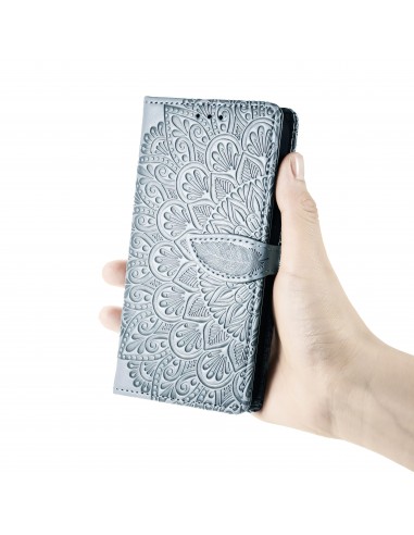 Etui iPhone 12 et 12 Pro avec rabat Mandala Gris