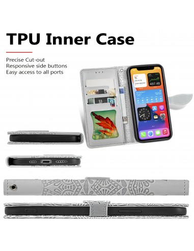 Etui iPhone 12 et 12 Pro avec rabat Mandala Gris