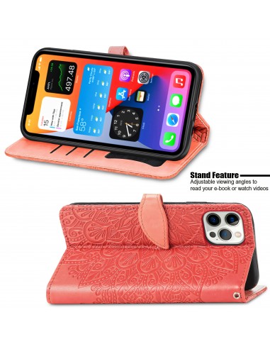 Etui iPhone 12 et 12 Pro avec rabat Mandala Rouge