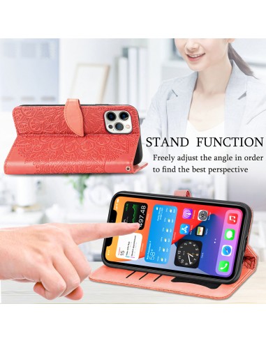 Etui iPhone 12 et 12 Pro avec rabat Mandala Rouge