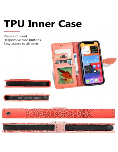 Etui iPhone 12 et 12 Pro avec rabat Mandala Rouge