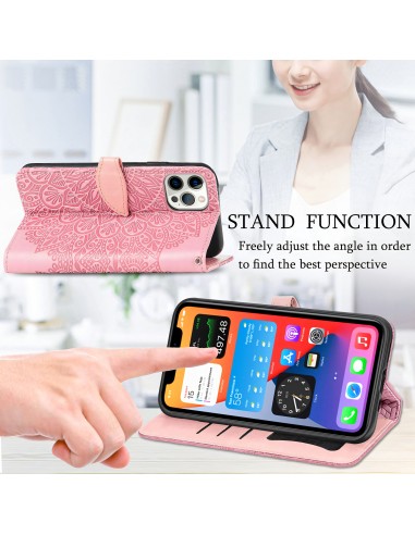 Etui iPhone 12 et 12 Pro avec rabat Mandala Rose