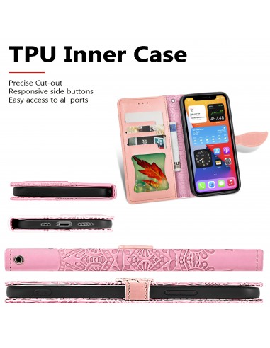 Etui iPhone 12 et 12 Pro avec rabat Mandala Rose