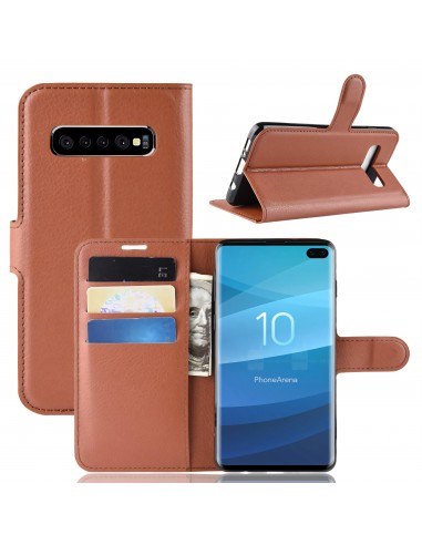 Etui portefeuille pour Galaxy S10 Plus avec rangement Marron