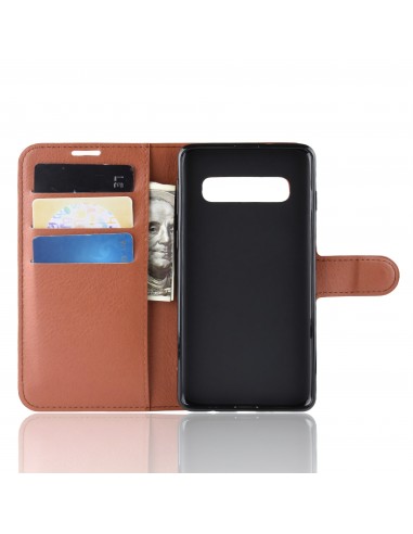 Etui portefeuille pour Galaxy S10 Plus avec rangement Marron