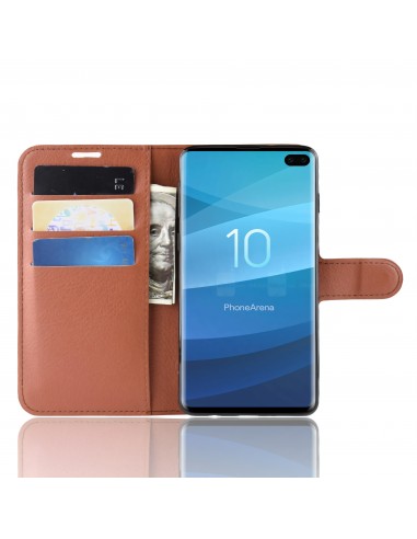 Etui portefeuille pour Galaxy S10 Plus avec rangement Marron