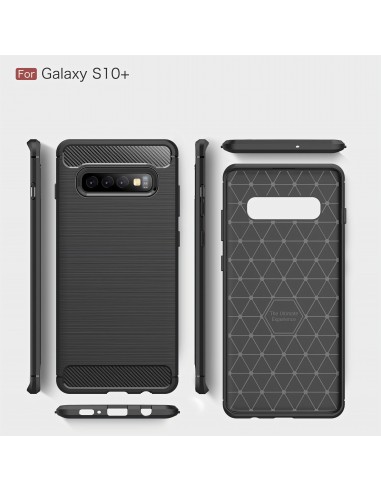 Coque silicone Galaxy S10 Plus Style fibre de carbone Noir