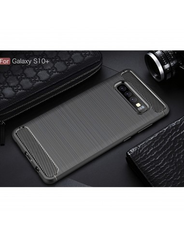 Coque silicone Galaxy S10 Plus Style fibre de carbone Noir