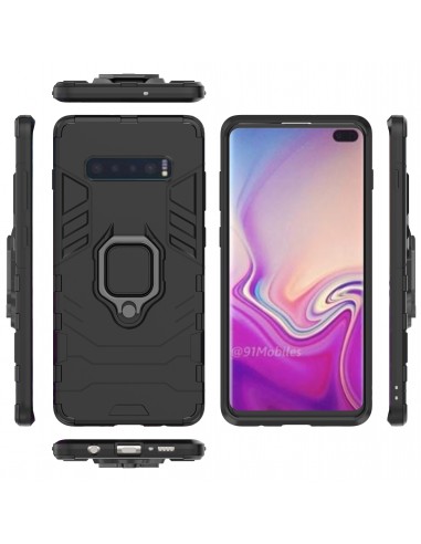Coque antichoc hybride Galaxy S10 Plus avec anneau Noir
