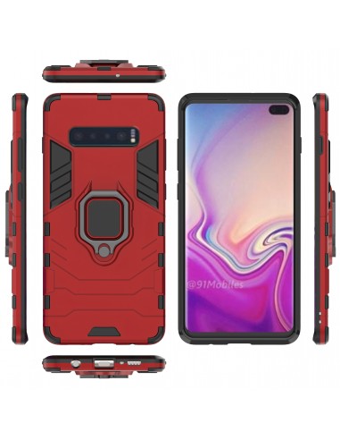 Coque antichoc hybride Galaxy S10 Plus avec anneau Rouge