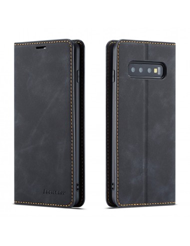 Etui portefeuille Galaxy S10 Plus Silky Touch - Protection intégrale FORWENW Noir