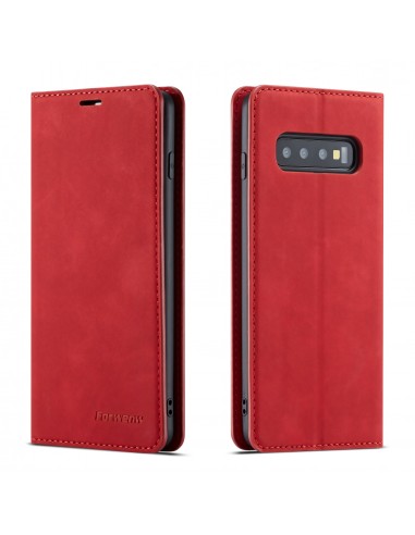 Etui portefeuille Galaxy S10 Plus Silky Touch - Protection intégrale FORWENW Rouge