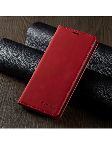 Etui portefeuille Galaxy S10 Plus Silky Touch - Protection intégrale FORWENW Rouge