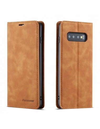 Etui portefeuille Galaxy S10 Plus Silky Touch - Protection intégrale FORWENW Marron