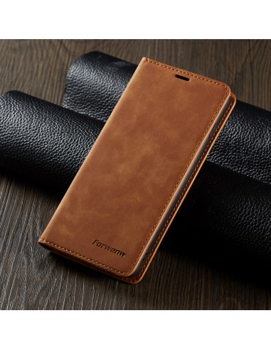 Etui portefeuille Galaxy S10 Plus Silky Touch - Protection intégrale FORWENW Marron