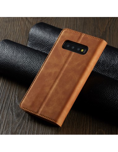 Etui portefeuille Galaxy S10 Plus Silky Touch - Protection intégrale FORWENW Marron