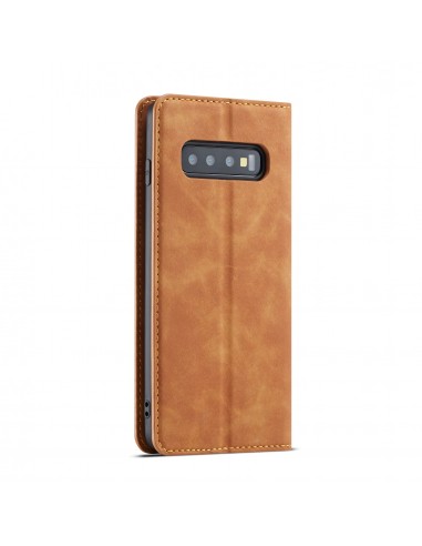 Etui portefeuille Galaxy S10 Plus Silky Touch - Protection intégrale FORWENW Marron